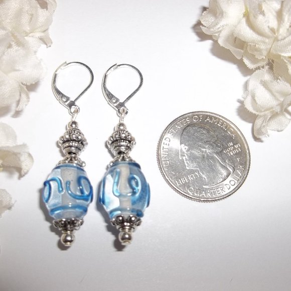Blue Dangle Earrings Glass Lever Back Set NWT 5127 - Picture 3 of 8